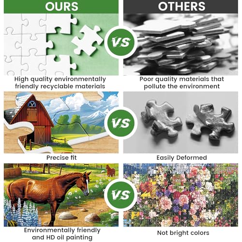 300 Pieces Puzzles for Adults WSCXSC Horse Animals Jigsaw Puzzles | Mountains Cabin Countryside Puzzles Pieces Fit Together Challenging Puzzle for Adult Children Thick Paper Elderly Gift Toy - color: Horse