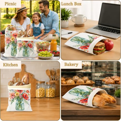 2 Pack Beeswax Watercolor Spring Flower Bread Bags for Sourdough Homemade Breads, Reusable Beeswax Bread Storage Bag, Keep Loaves Fresh Longer, Freezer Safe & Airtight, Zero Waste 17 x 13'' - color: Watercolor Spring Flower