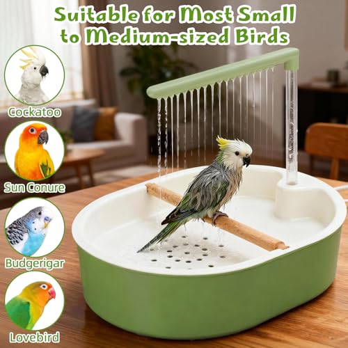 Automatic Bird Bath with Electric Water Pump Tub for Parakeets | Quiet Running Faucet, Continuous Flowing Shower Toy, for Cockatiel, Budgie, Conure, Lovebird, Quaker, Small Medium Birds