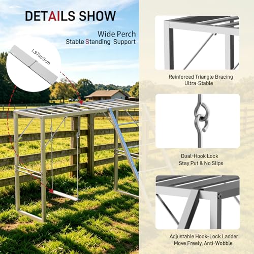 Metal Chicken Perch with Swing & Ladder for Coops or Runs, Gray | Rustproof Roosting Bars, Chicken Coop Accessories for Outdoor Chicken Playground & Jungle Gym to Keep Flock Happy and Active - color: Gray