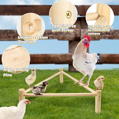 Chicken Perch for Coop & Brooder, Pine Wooden Chicken Roosting Bars (2 PCS) | Chicken Toys for Coop Accessories, Triangular Chick Perch for Parrots Birds, Natural Poultry Stand, Chicken Nesting Support - size: 2 Pcs