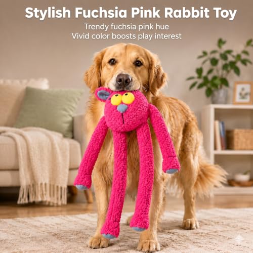 Squeaky Rabbit Dog Plush Chew Toy, Interactive Tug Squeaky Toy for Chewers, Medium Large Dogs & Fetch Play, 31.5 Inch Stuffed Play Toy with Stretchable Limbs for Gentle Gum Care & Boredom Relief - color: Rose Red (Swinging Rabbit)