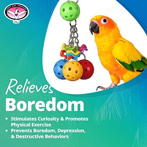Super Bird Creations SB1093 Jingleberries Bird Toy - Colorful Plastic Toy Balls with Bells for Small/Medium Birds - Parrotlets Parakeets Cockatiels - Encourage Beak Health & Dexterity - 6"x 2.5"x 2.5"