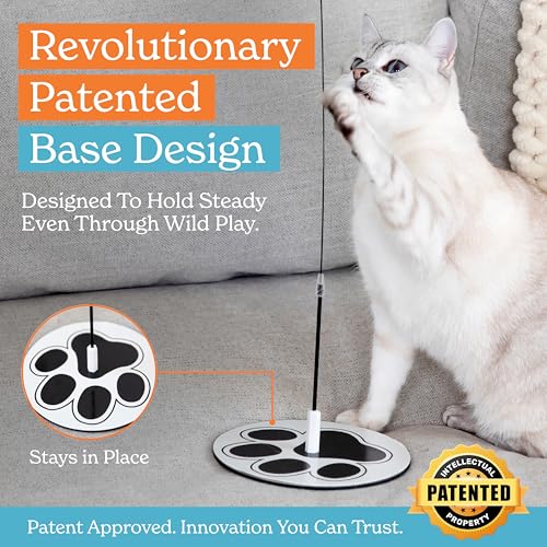 Cat Toys for Indoor Cats, Interactive Cat Toy Wand, Kitten Stuff, 9 Lures | 3 Play Modes! Set The No-topple Base On A Couch, Attach The Dual Suction Base, Or Use The Handheld Fishing Pole Wand. - color: Meow Motion Bundle