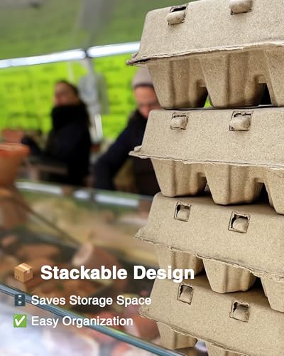 Duck Egg Cartons 50 Pack - Holds 6 Eggs Each, Thick Recycled Pulp with Pillar Support, Stackable Containers with Stickers, Kraft Brown-Large - color: Kraft Brown-Large, size: 50 PCS