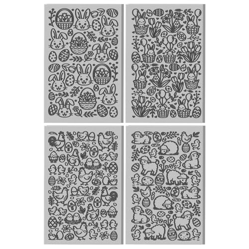 CHGCRAFT 4 Sheets Easter Bunny Clay Texture Mat Easter Basket Pattern Polymer Clay Texture Sheets DIY Tools for Pottery Earring Jewelry Making Stamp Engraving Machines, 3.9x2.6inch - style: Bunny and Basket