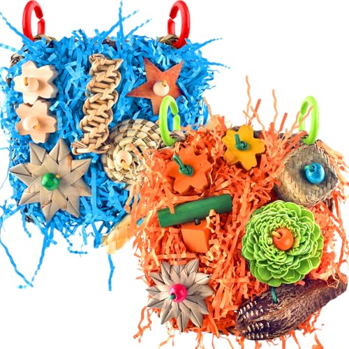 KATUMO Bird Toys, 2 Pack Bird Grass Mat Foraging Wall Toys Parrot Shredder Toys for Parakeet, Cockatiel, Conure, Lovebird, Budgie, Small to Medium Birds - color: Blue+Orange