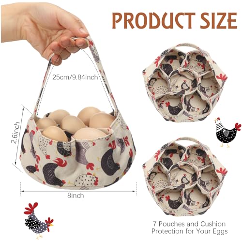 2 Pieces Egg Basket Mini Egg Collecting Bags Gathering Basket with 7 Pouches for Farmhouse Chicken Hen Duck Goose Housewife Garden Transporting Storage, 8 x 2.6 Inch(Lovely) - color: Lovely