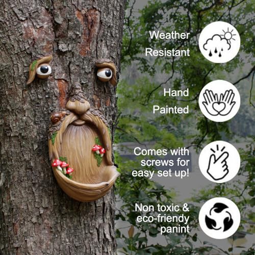 Tree Face Birdfeeder Outdoor Statues Tree Hugger Sculpture Whimsical Garden Decoration Wild Birdfeeder Wild Bird Feeders Outdoor Peeker Art Yard Decoration - color: Design-1