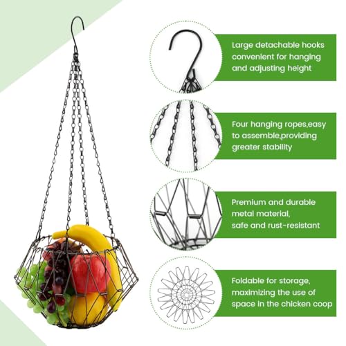 Hanging Chicken Feeder, 9.2 inches Large Poultry Vegetable Fruits Feeder Basket with 4Pcs Hanging Stainless Chain, Veggie Treat Ball for Chicken,Hens,Duck,Rabbit Coop(Size:2pcs) - size: 2pcs