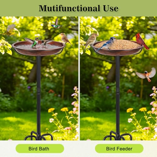 Gtongoko 10" Dia Bowl Small Metal Bird Bath for Outside Heavy Duty, 29" Height Bird Feeder Birdbaths for Outdoors, Garden Bird Bath Bowl with 5-prongs Base - size: 10″ dia, 1.6″ depth bowl