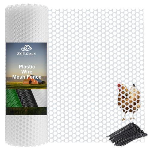White Plastic Chicken Wire 16in x 10ft,Garden Netting Fencing | Plastic Chicken Wire Mesh Fence,Barrier for Poultry,Animals,Pets and Balcony - color: White, size: 16INx10FT