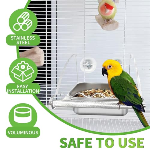 Bird Feeder for Cage,No Mess Bird Feeders, with Anti-Slip Stand, Stainless Steel Bird Bowls Parakeet Feeder for Parakeet, Psittacus Erithacus, Lovebirds,Budgies