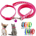 Hot Pink Puppy Collar and Lead Sets, Small Dog Collar and Lead Set Pawprint Adjustable Kitten Collar with Bell for Tiny Little XXS XS Extra Small Breed Pets Dogs Girls Female - color: Hot Pink