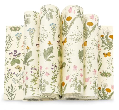 JarThenaAMCS 150Pcs Wildflower Wax Paper Floral Butterfly Deli Paper Sandwich Wrap Tissue Waterproof Oil-Proof Picnic Liner for Party Kitchen Supplies, 9.8 x 8.3 Inch - color: Wildflower