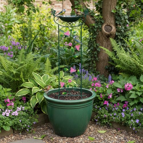 36.5" Metal Bird Bath with Trellis, Outdoor Garden Birdbath with Detachable Bowl & Climbing Plant Support, Decorative Bird Feeder Station with Fairy for Yard, Patio, Fence - color: Fairy