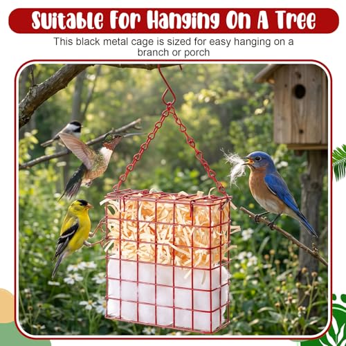2 Set Hummingbird Nesting Material Hanging Cage Holder with Natural Cotton Raffia Gift for Bird Lover Hummingbird House Material for Wild Bird Outdoor Garden Home Resting Place (Red) - color: Red
