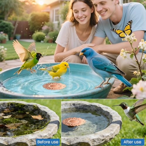 ‌Sunflower-Shaped Copper Bird Bath Purification Disk & Solar Heater Deicer Combo, Hanging Warmer for Physical Safe Water Purify Outdoor Bird Bowls All-Season
