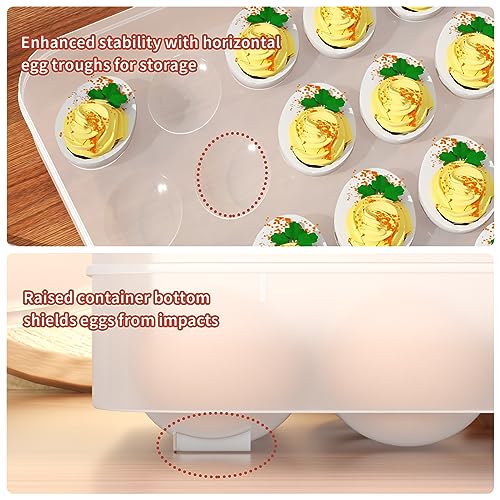 Newness Deviled Egg Containers with Lid, (Set of 2), Plastic Egg Platter for 48 Devil Eggs, Clear Storage Deviled Egg Carrier, Fridge Stackable Countertop Portable Egg Tray