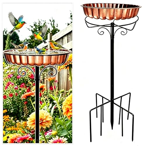Rust-Proof Bird Bath with Metal Stand Outside, Copper-Tone Bowl, Outdoor Garden Pedestal Bird Baths 9-Pronged Base