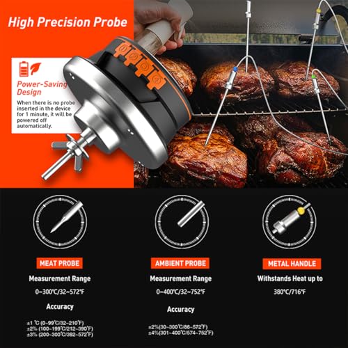 Wireless Digital Thermometer w/4 Probes for Weber, Kamado & BGE | Smart 4-Probe Wireless Hub, Replacement for Smoker, BBQ & Outdoor Grill