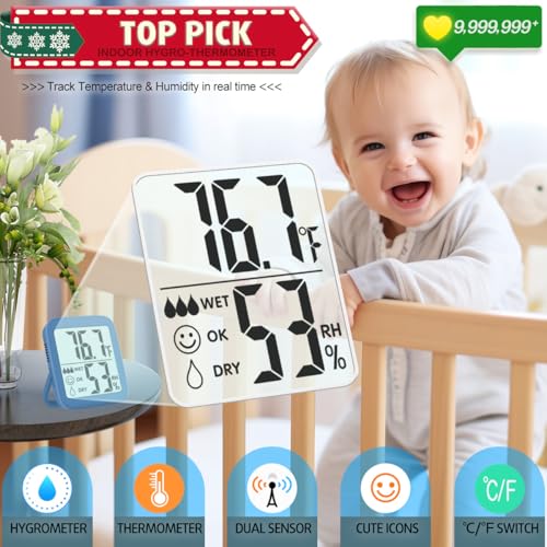 2 Pack Room Thermometer Indoor Hygrometer | Monitor Temperature & Humidity, Accurate, Fast Read, Easy To View, Magnetic/Kickstand/Hanging, ℉/℃, w/ Battery, Compact - color: 2 Pcs* Navy Blue