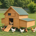 Chicken Coop on Wheels, Large Mobile Wooden Hen House for 4-6 Chickens, Outdoor Poultry Cage with Nesting Box, Chicken House for Outside Farm Backyard - size: 4-6 Chickens