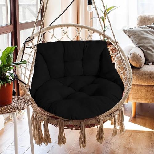Hammock Chair Cushion, Hanging Basket Egg Chair Cushion Round Seat Thick Nest Back Pillow for Patio Garden Swing Chair Seat Pads (Only Pads) (Black) - color: Black