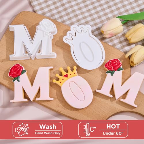 Mothers Day Cookie Cutters 3.5" Mom Set of 3 with Plunger Stamps Handle Detailed PLA Cutters for Baking with Grandma, Easy Press Tool for Picture Cookies - color: Mom Letter Set