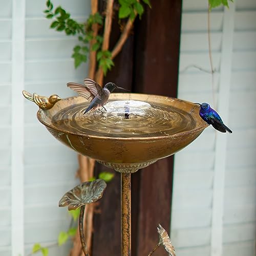 11.4" W x 28.5" H Cast Iron Pedestal Bird Bath, Bird Baths for Outdoors | Bird Bath for Outside Vintage Metal Bird Bath Garden Yard Decoration - color: Vintage Gold-A