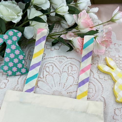 Easter Basket Bunny Canvas Tote Bag, 12.2x11 Inches, Natural Canvas, Hand-Carry, for Gift and Easter Egg Collection - color: A-blue