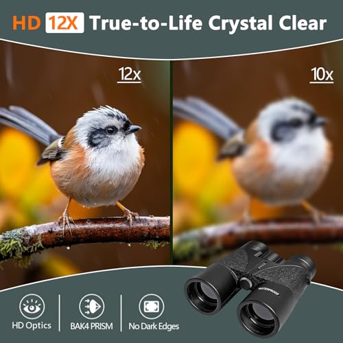 12x42 HD Binoculars for Adults, BAK4 Prism Waterproof Lightweight Binoculars with Low Light Vision for Bird Watching, Hunting, Hiking, Travel, Cruise - size: 12X42