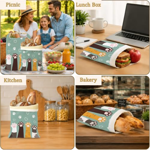 2 Pack Reusable Beeswax Funny Cat Feet Bread Bags, Sourdough Bread Heart Paws Storage for Homemade, Freezer Storage Bag to Keep Fresh, Baguette Bag with Beeswax Liner Kitchen Baking - color: Funny Cat Feet
