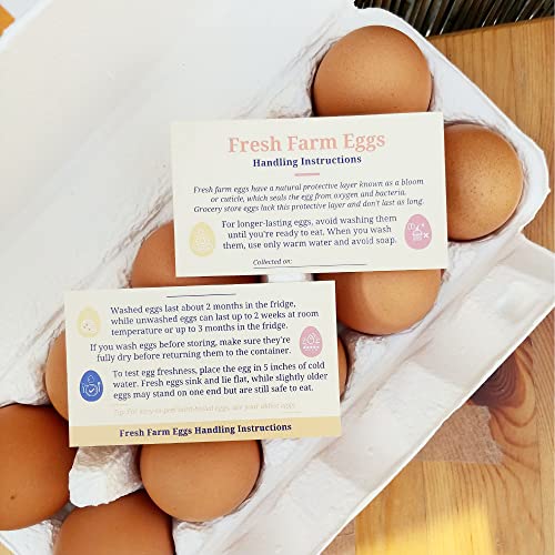 100 Pack Premium Fresh Farm Eggs Handling Instructions Care Accessories Cards Labels | Egg Blank Cartons 4 6 12 15 18 30 48 50 Count Basket Box Container Storing Extra Organizer -M06CH100 - color: Calm Day. 100 Pack. Horizontal.