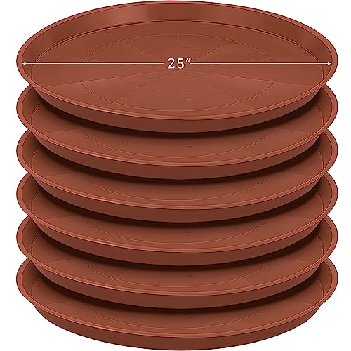 Eccliy 6 Pack Plastic Plant Saucer Heavy Duty Planter Saucers Large Plant Pot Saucers Plastic Water Trays for Indoors and Outdoors Flower Plant Plant Drip (Terracotta,25 Inch) - color: Terracotta, size: 25 Inch, style: Round