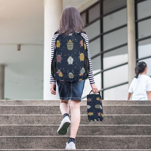 Beetle with Beetles Bugs and Insects Backpack with Lunch Bag, School Travel Backpack for Teens Boys Girls Kids Backpacks Set - color: Brown