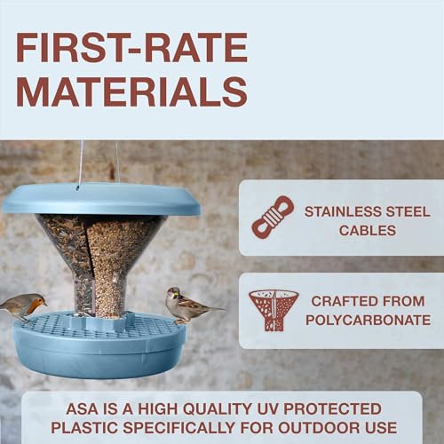 SWISSINNO Bird Feeders - No Mess Hanging Bird Feeder for Outdoors - Smart Birds Davos Spill Proof Wild Cardinal & Small Bird Feeder with Integrated Seed Catcher Tray - Dual Chamber - Light Blue - color: Light blue, style: Davos