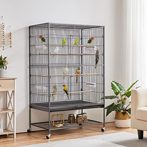 Yaheetech 60.5inch Extra Large Bird Cage Metal Parrot Cage Flight Cage for Cockatiels African Grey Quaker Green Cheek Sun Conure Medium Birds Parrots - color: Black, size: 37.0"L x 22.5"W x 60.5"H