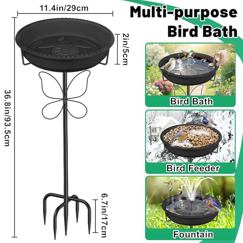 Bird 37In Bath for Outside with Removable Bowl Metal Base, Freestanding Rust-Proof Birdbaths & Birdfeeder, Bird Baths Feeder Bowl for Outdoors Garden Patio Yard Lawn Decor (Black) - color: Black