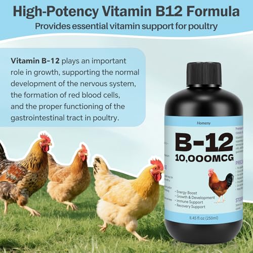 Vitamin B12 Liquid for Poultry, 10000 MCG Nutritional Supplement for Chickens, Supports Daily Vitality & Development, Liquid Vitamin Feed Additive for Hens, Roosters, Ducks, Geese & Turkeys
