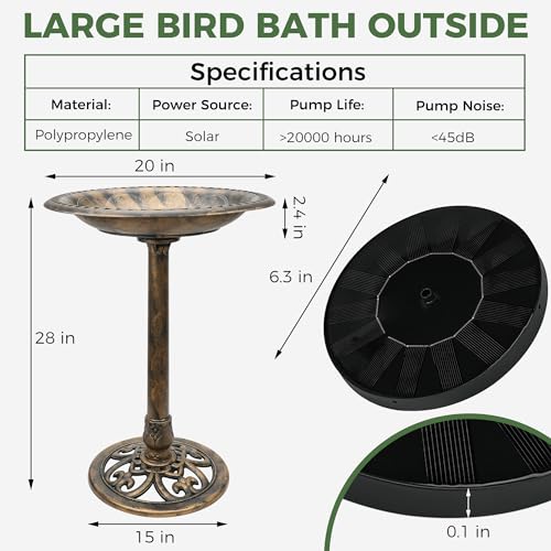 Birdbaths for Outdoors Solar Powered - Large Bird Baths for the Garden with Fountain, Heavy Duty Bird Baths for Clearance Made in USA - Perfect Addition to Your Backyard - color: copper