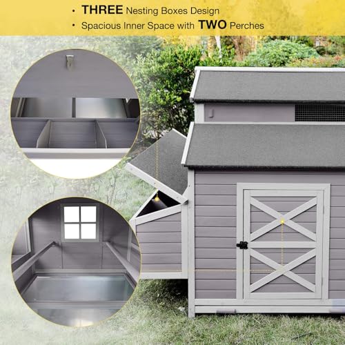 Aivituvin Extra Large Chicken Coop, Outdoor Rabbit Hutch Chicken Coop, Nesting Box, Leakproof Pull-on Tray and Ramps, Wooden Hen House for 6-10 Hens (Grey, AIR49) - size: AIR49