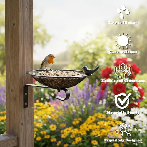 Metal Tray Bird Feeder - Summer Heavy Duty Mesh Seed Tray for Wild Birds Hummingbird, Wall Tree Fence Table Mountable Platform Feeder with Hanging Hook in Deck Balcony Garden Backyard