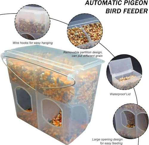 Automatic Pigeon Bird Feeder Water, 2 Pack Plastic Feeder Water Dispenser Drinkers for Cage, No Mess Hanging Parrot Food Feeding, Cage Accessories for Parakeet Quail Bird Chicken (2 Hole - Iron Wire) - size: 2 Hole - Iron Wire / 2 Pack