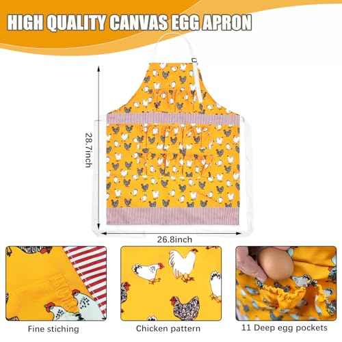 MOMWOW Chicken Egg Apron for Collecting Eggs - 11 Pocket Adult Egg Gathering Apron for Chicken Duck Goose Quail Eggs - color: Yellow