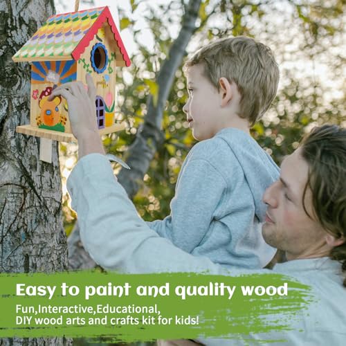 goldentime DIY Wooden Birdhouse Painting Kit, Bird House to Paint Set,Wood Arts and Crafts for Children, Paint Your Own Bird Houses Set,Includes Paints & Brushes - color: SPRING