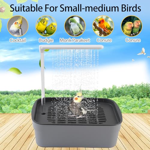 PINVNBY Automatic Bird Bath Shower for Cage,Parrot Bath Box with Pump,Parakeet Bathtub Electric Fountain Circulating Water Contains USB Power Plug for Cockatiel Lovebird Conure Budgie(Gray) - color: 【Grey】