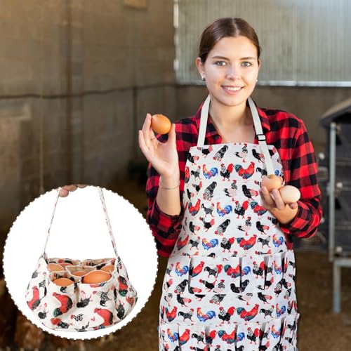 Cutecrop 2 Pcs Egg Collecting Apron and Basket, 15 Gathering Pockets Chicken Apron and 7 Pockets Basket for Farmers Kitchen(Classic Style) - style: Classic Style
