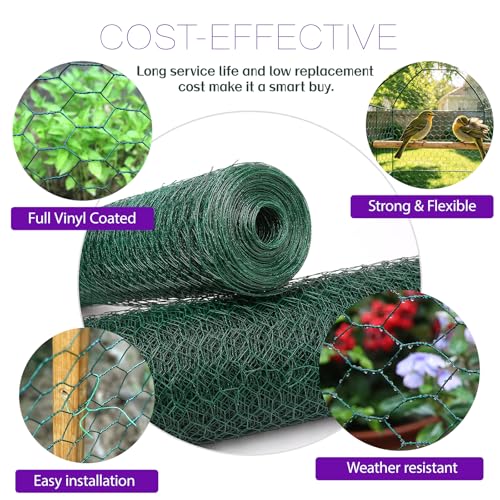 48in×150ft Chicken Wire Roll Hexagonal Netting Galvanized PVC Coated 1in Mesh Garden Poultry Fencing Barrier Animal Plants Hardware Cloth Crafts for/Rabbit/Floral/Chicken Coop/DIY Projects - size: 1in 48in×150ft