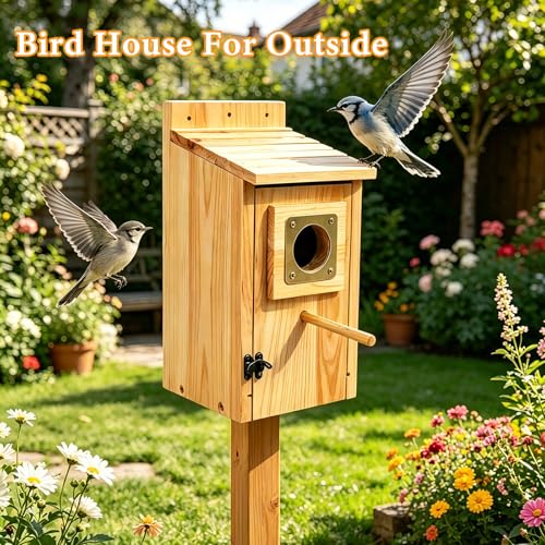 Bluebird Houses for Outside with Copper Guard,Wooden Cedar Birdhouse Kit | 1-1/2"Entrance Hole Outdoor Waterproof Bird Nesting Box,Wren Cardinal Chickadee Finch Sparrow Robin Bird,No Assembly Required